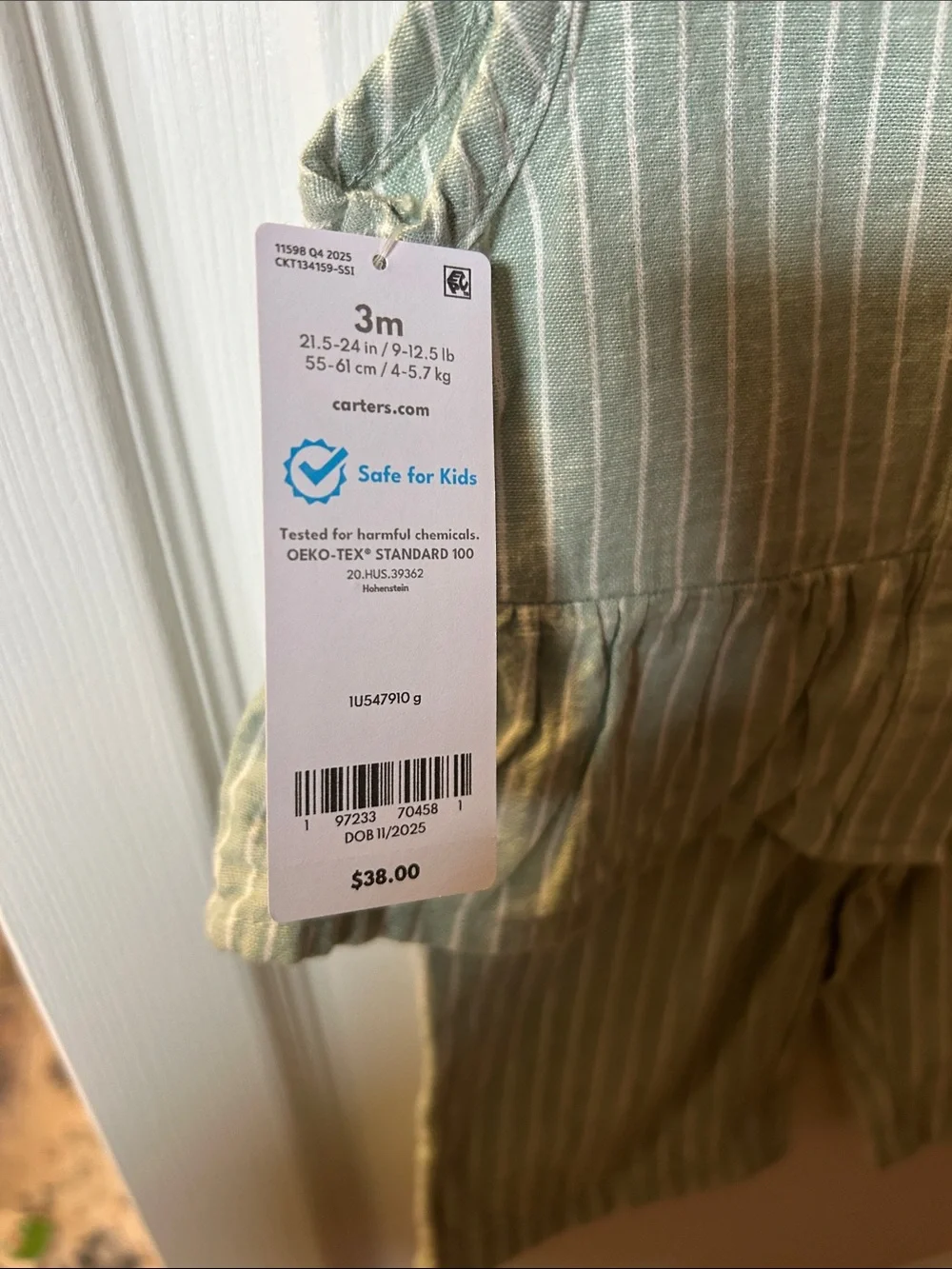 Carter's Green and White Striped Baby Pajama Set
